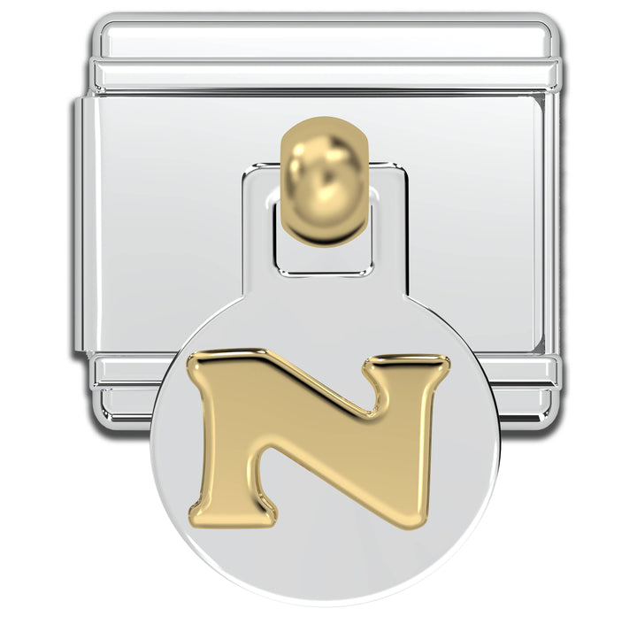 Natalia - Italian Charm Letters A-Z - 9mm Gold Dangle Bracelet Charms: N