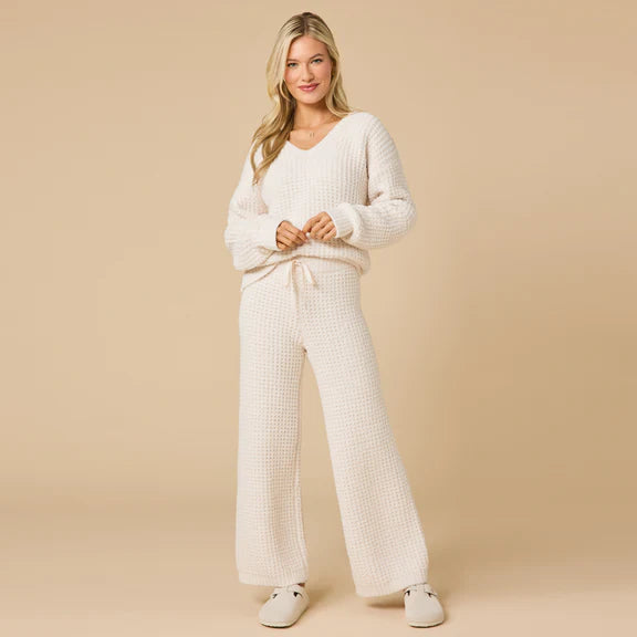 Waffle Marshmallow V-Neck with Long Pant