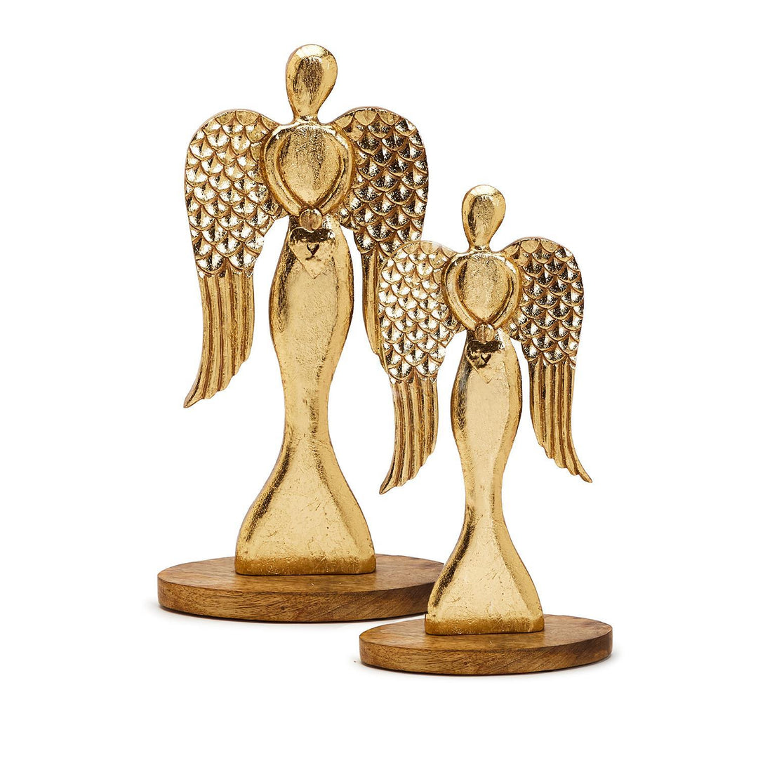 Set of 2 Hand-Crafted Angels with Gold Leaf Accent