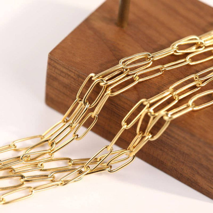 Deep South Originals, LLC - Carla Chain 18k Gold Plated Paper Clip Chain ~ Stainless: 16in. + 2in. ext.