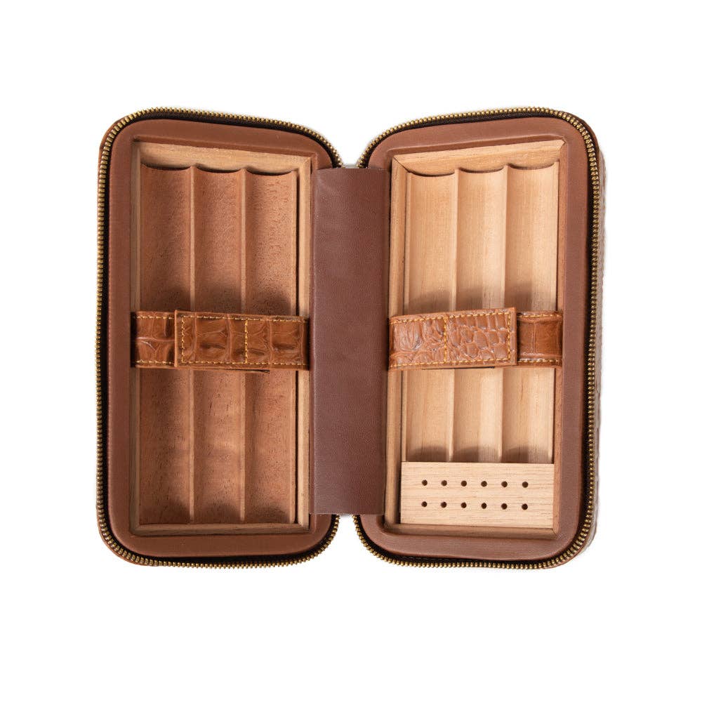 Brouk and Co. - Dean Croco Cigar Travel Humidor Case (Brown)