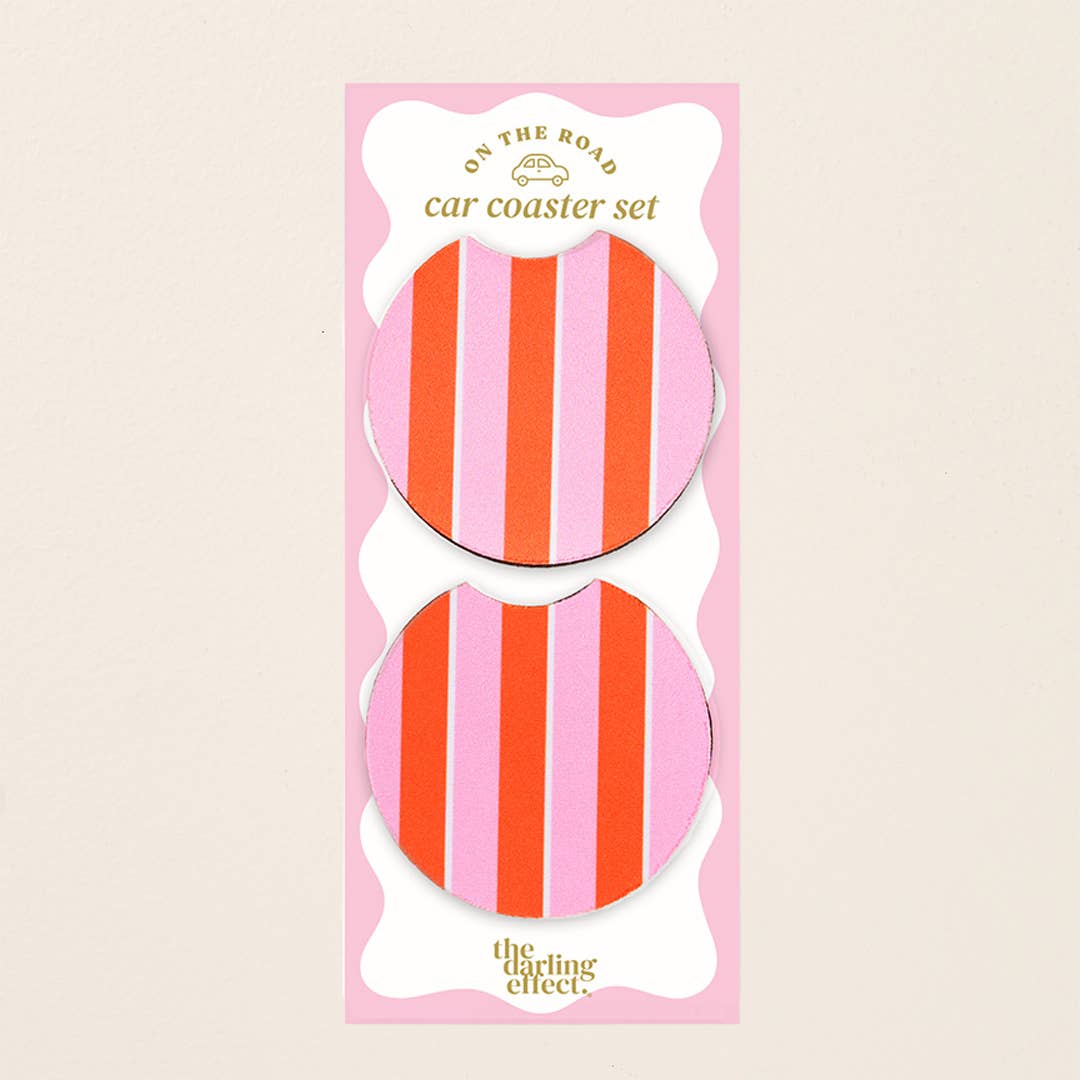 The Darling Effect - On the Road Car Coaster Set–Sicily Stripes Pink