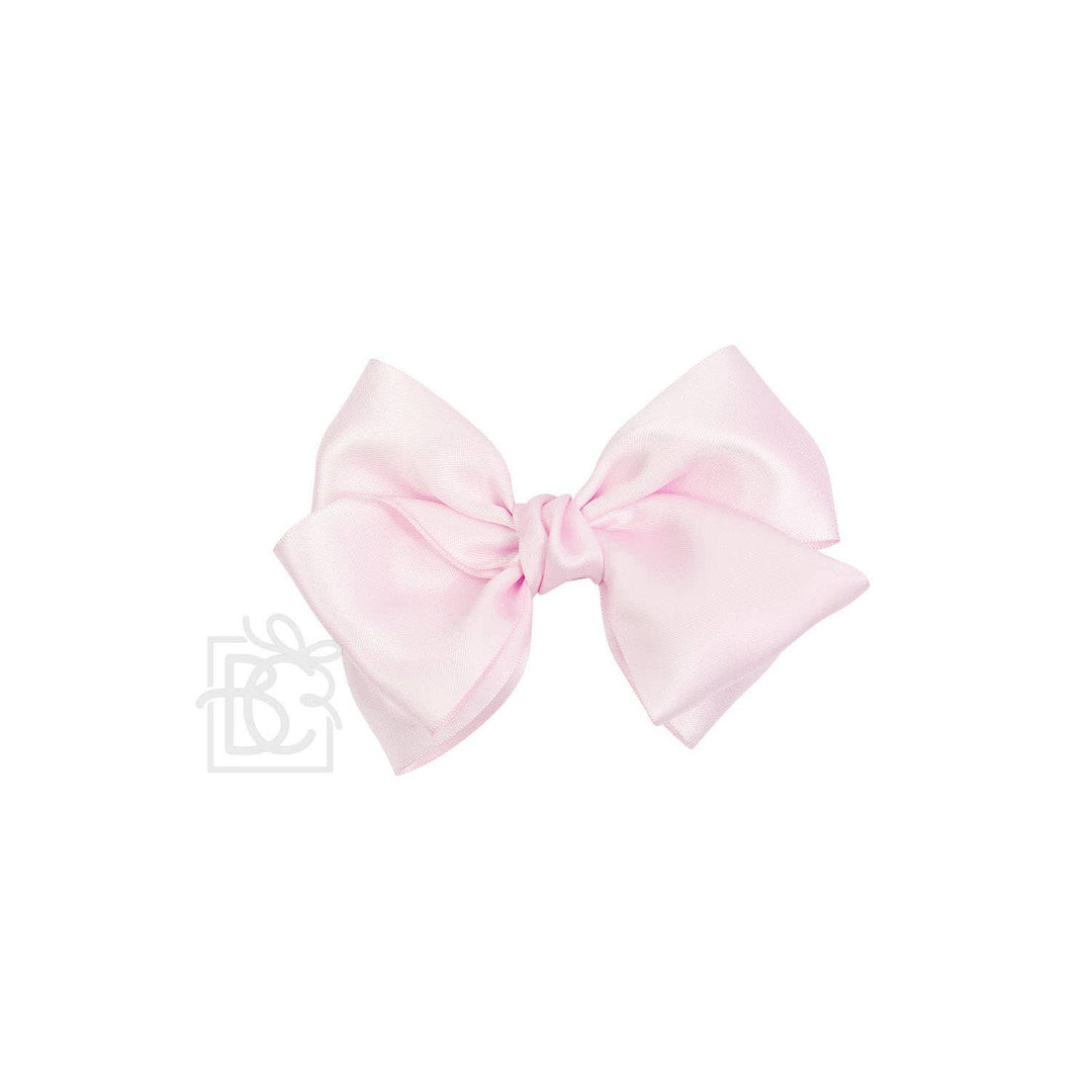 Beyond Creations, LLC - SATIN EUROPEAN BOW W/RUFFLED KNOT ON CLIP: 5" Euro Bow on Med. Alligator Clip / POWDER PINK