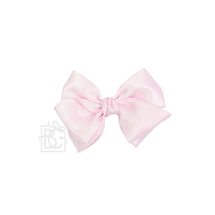 Beyond Creations, LLC - SATIN EUROPEAN BOW W/RUFFLED KNOT ON CLIP: 5" Euro Bow on Med. Alligator Clip / WHITE
