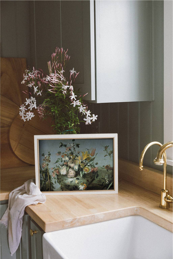 Petal Lane Home - Blue Still Life with Flowers: 6x4