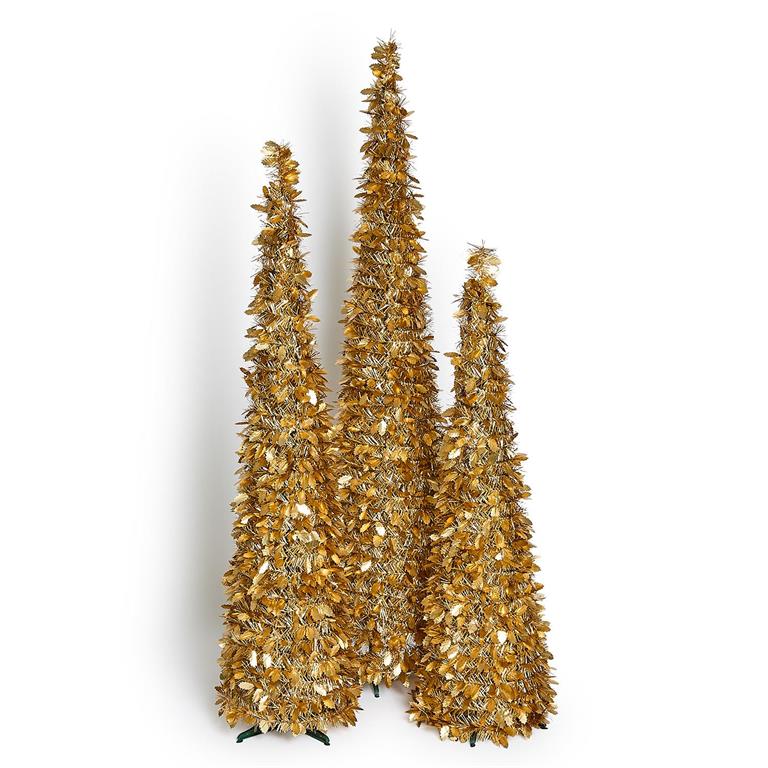 Tinsel and Holly Gold Collapsible Tree (In 3 Sizes)
