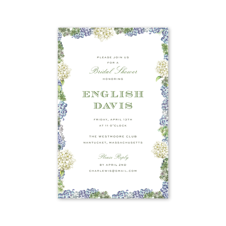 Dogwood Hill - Blue Hydrangea Boxed Invitation: Imprintable Invitation Boxed Set of 10 Cards