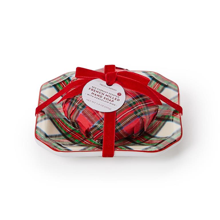 Tartan Red Currant Scented French Milled Soap with Porcelain Tray