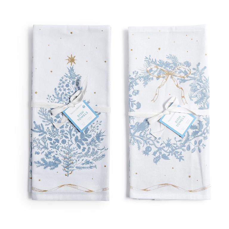 Gilded Cottage Dish Towel Includes Metallic Accented and Printed Pattern (In 2 Designs: Tree and Wreath)