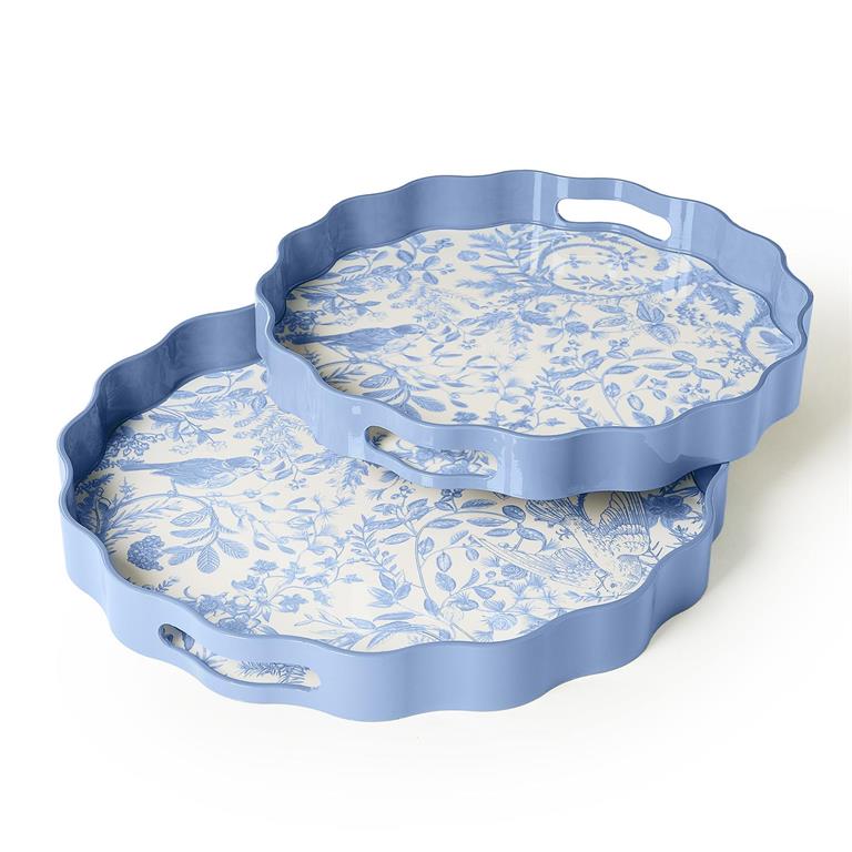 Gilded Cottage Scalloped Lacquered Trays with Cutout Handles