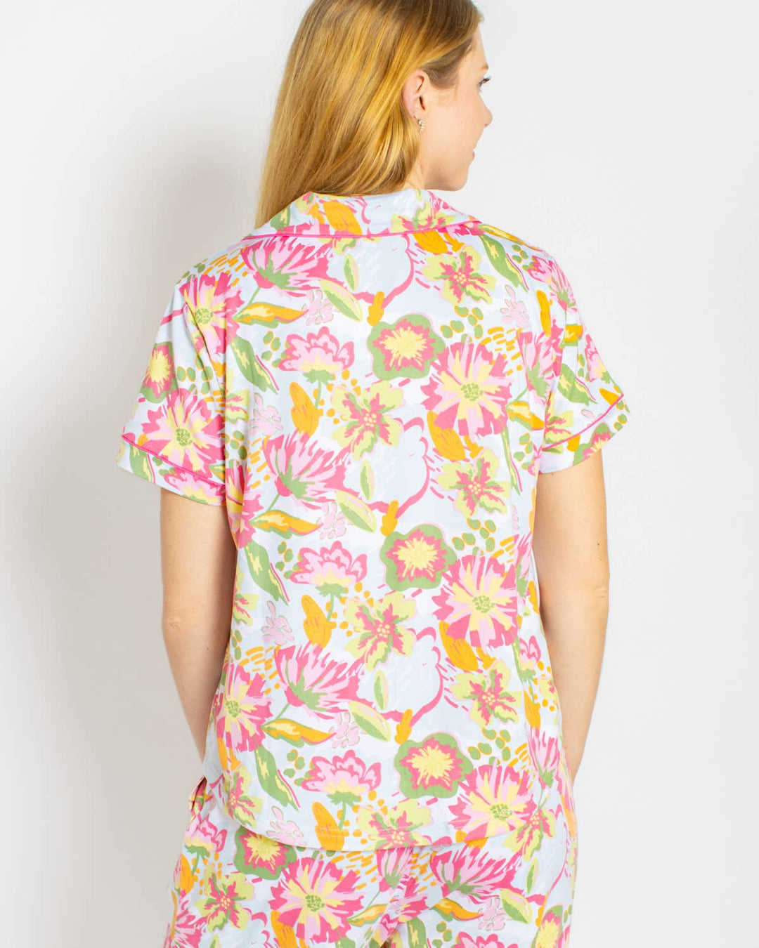 The Royal Standard - Summer Bouquet Short Sleeve Button Up Sleep Shirt   Pink/Blue/Multi   -Asst.: Medium