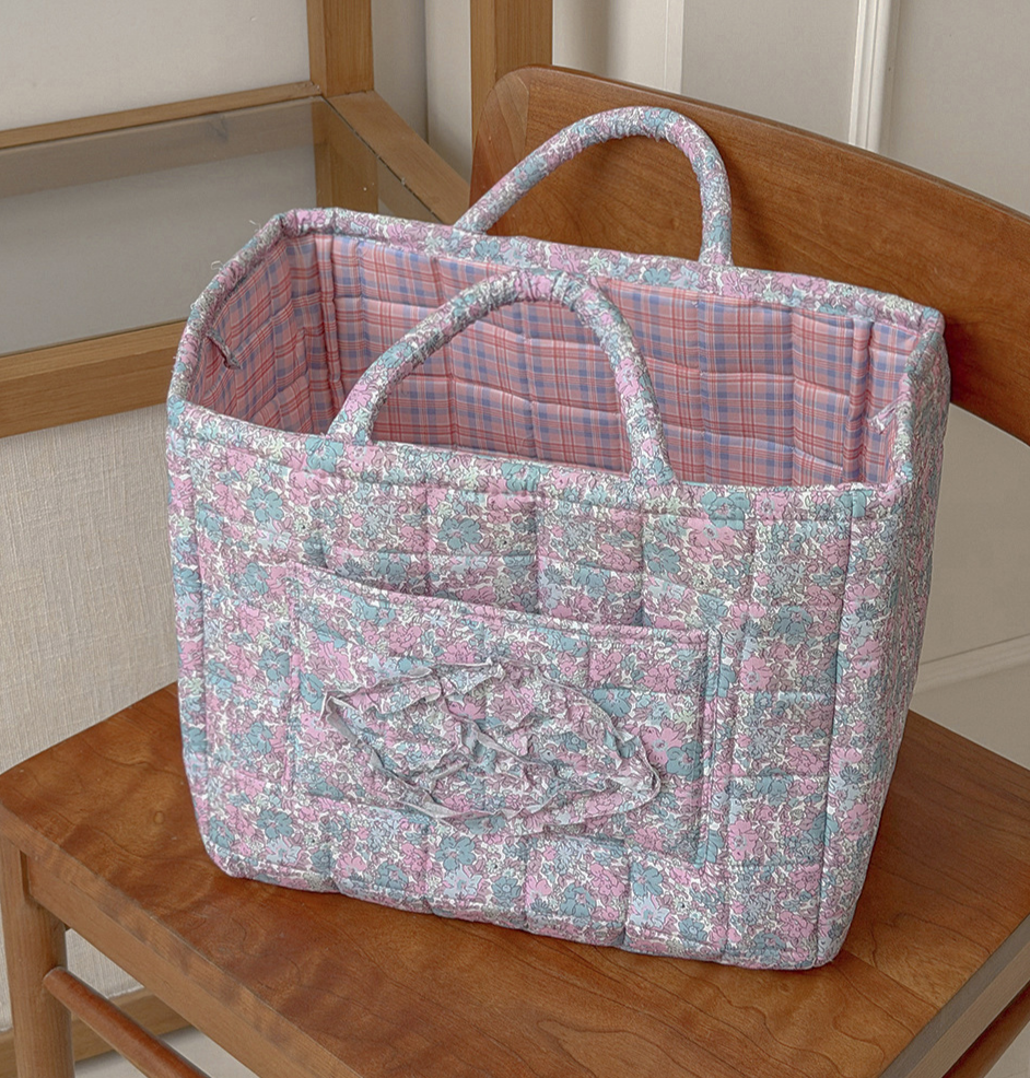MKS America - Quilted Floral Laundry Basket Foldable Storage Basket: Pink / M