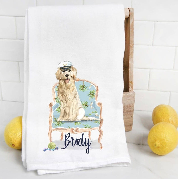 The Preppy Pineapple Home - Custom Golden Retriever  Flour Sack Towel, Tea Towel, Dog Mo: No Accessory / Wingback Chair