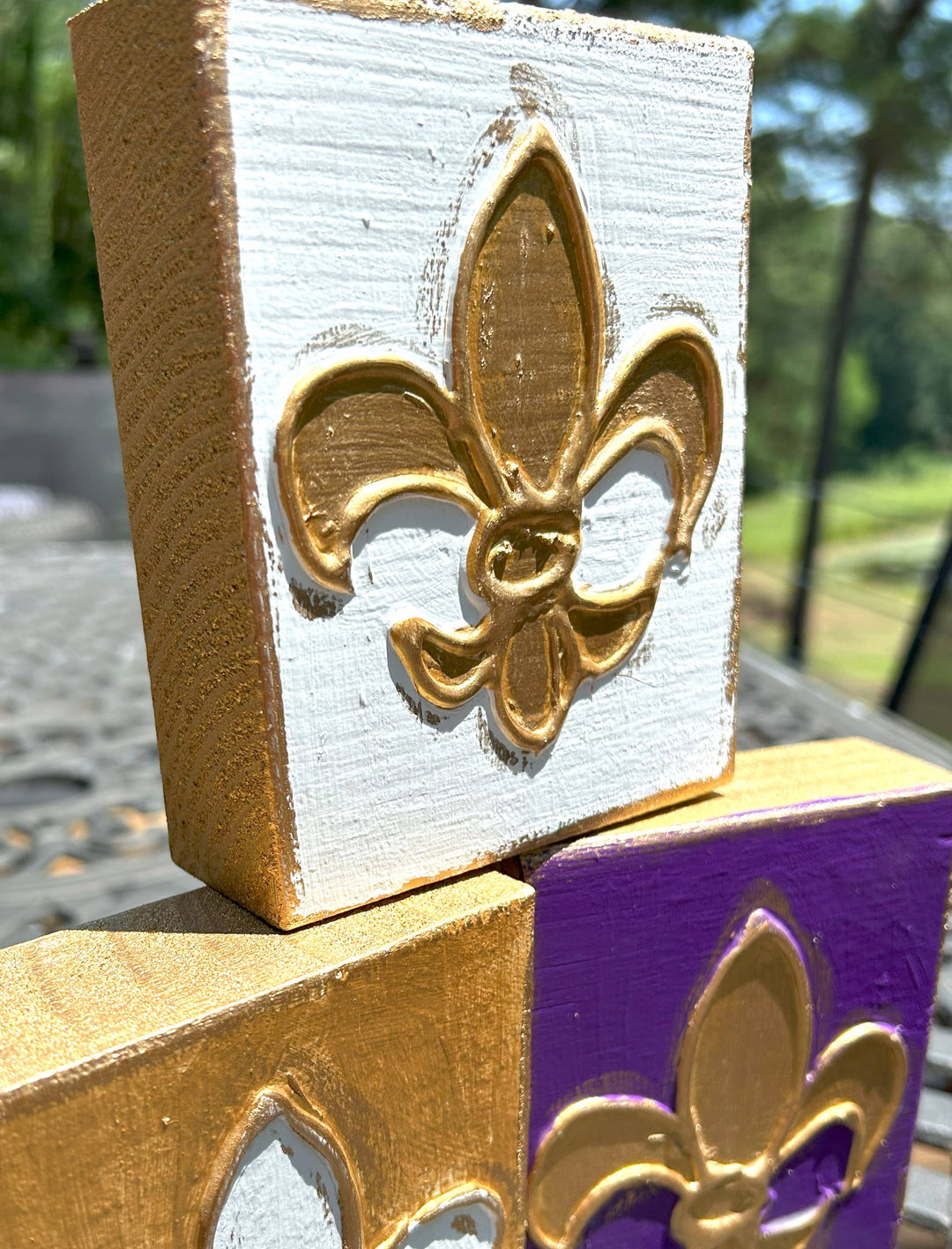 Coddiwomple - Fleur de Lis  |   French Mardi Gras New Orleans Saints: Purple background / 3x3 mini block