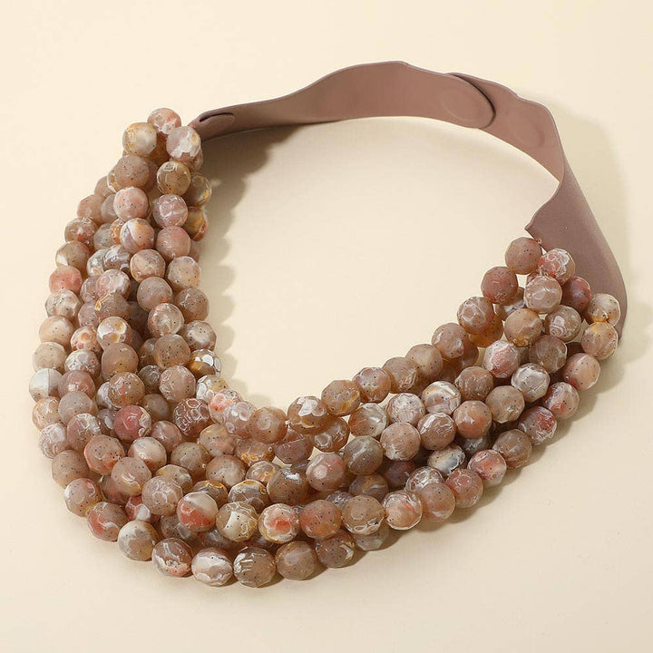 Sensibling Corp. - Marbled Faceted Ball Beaded Multi Layered Faux Leather Magnetic Necklace: Navy