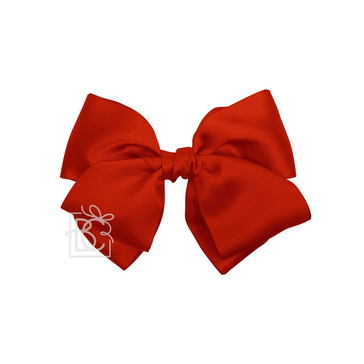 Beyond Creations, LLC - SATIN EUROPEAN BOW W/RUFFLED KNOT ON CLIP: 5" Euro Bow on Med. Alligator Clip / WHITE