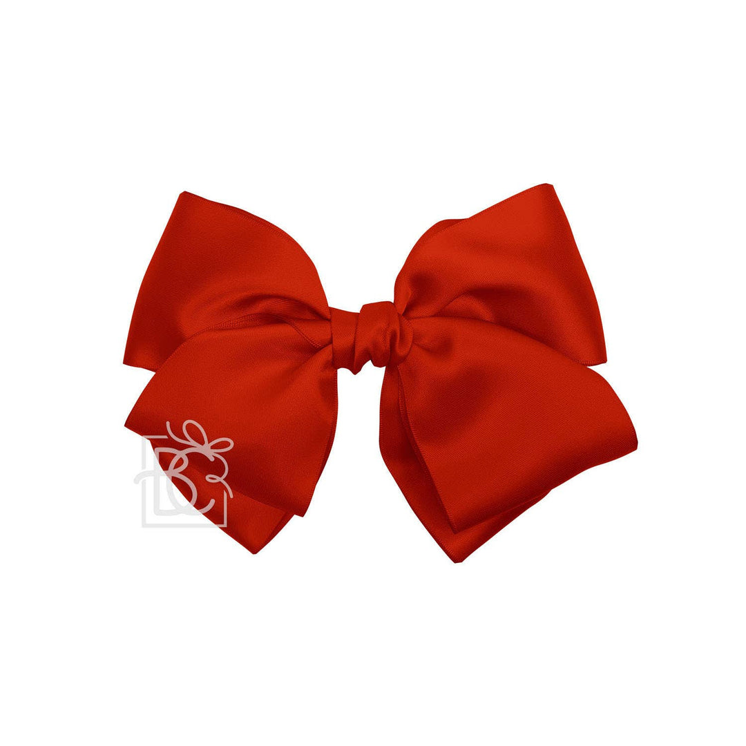 Beyond Creations, LLC - SATIN EUROPEAN BOW W/RUFFLED KNOT ON CLIP: 7" Euro Bow on Med. Alligator Clip / WHITE