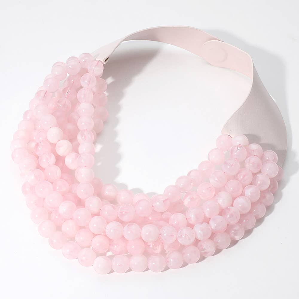 Sensibling Corp. - Chunky Acrylic Bead Layered Faux Leather Magnetic Necklace: Coral