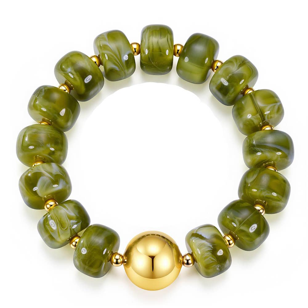 MKS America - Women Chunky Square Bead Bracelet With Gold Ball Detail: Amber / M