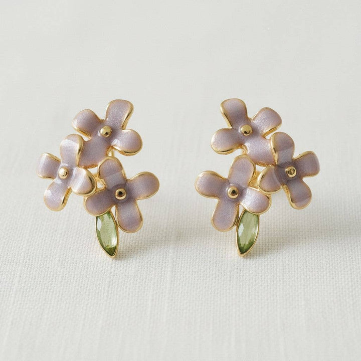 Ellemadera - Vintage Enamel Purple Flower Stud Earrings