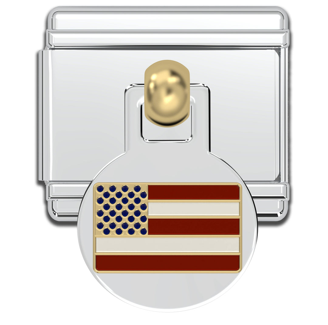 Natalia - Italian Bracelet Charm 9mm modular for Men & Women - AMERICAN FLAG DANGLE