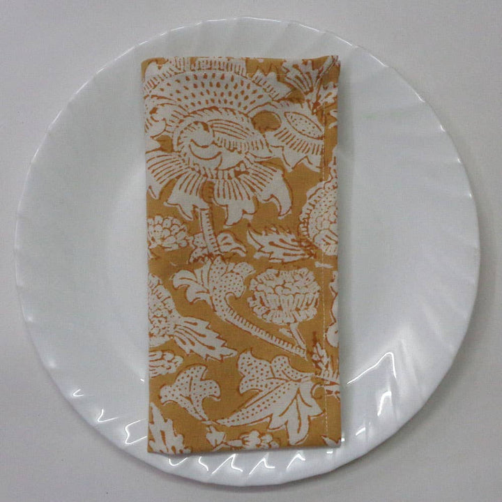 Ayras World - Amarnath Beige Block Printed Cotton Napkins (Set of 4)