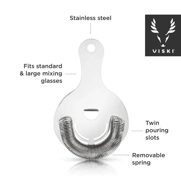 Viski - Harrison Polished Stainless Steel Hawthorne Strainer