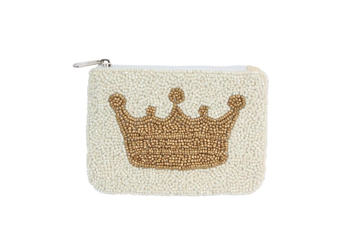 Nima Accessories Inc - Ladies White Fully Beaded Crown Theme Coin Purse