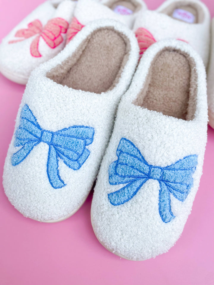 Rock Paper Scissors - Blue Bow Slippers: X-Large