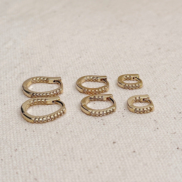 GoldFi - U Shape In & Out CZ Clicker Hoop Earrings: 9mm