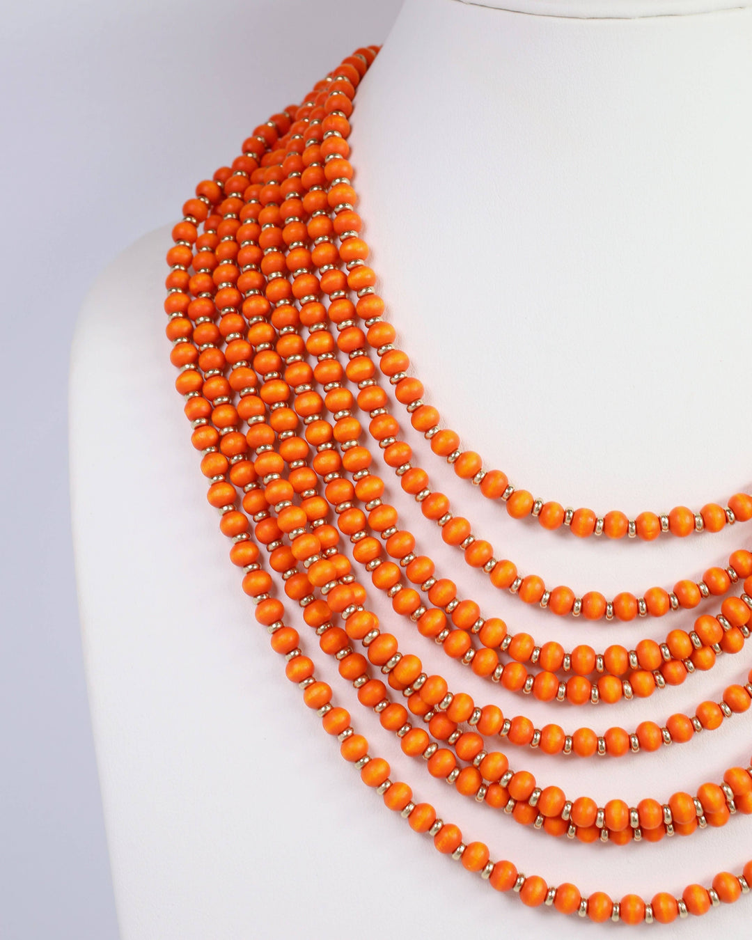 Caroline Hill - Eleodora Wooden Bead Layered Necklace ORANGE: Default