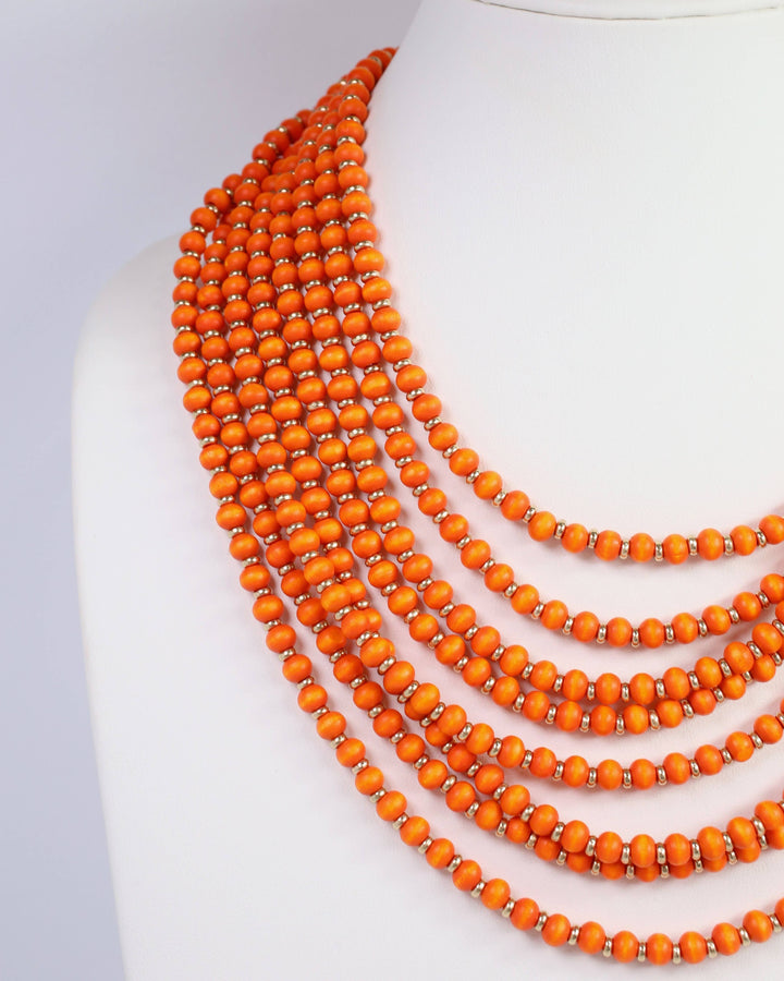 Caroline Hill - Eleodora Wooden Bead Layered Necklace ORANGE: Default