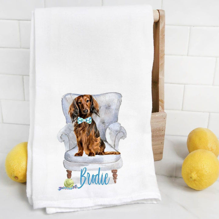 The Preppy Pineapple Home - Long Haired Dachshund Flour Sack Towel: No Accessory / Palm Chair