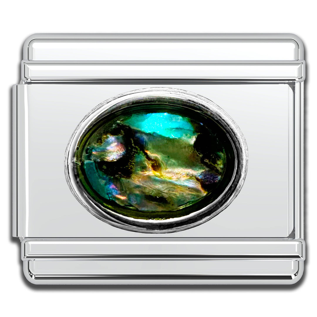 Natalia - Italian Charm Bracelet Charms - Paua Shell Cabochon Links: Oval