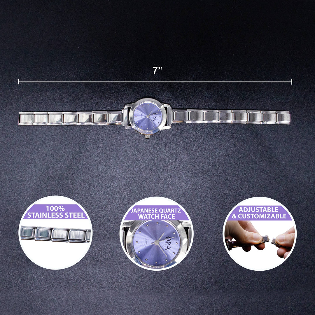 Natalia - Italian Charm Link Watch (Analog): Silver