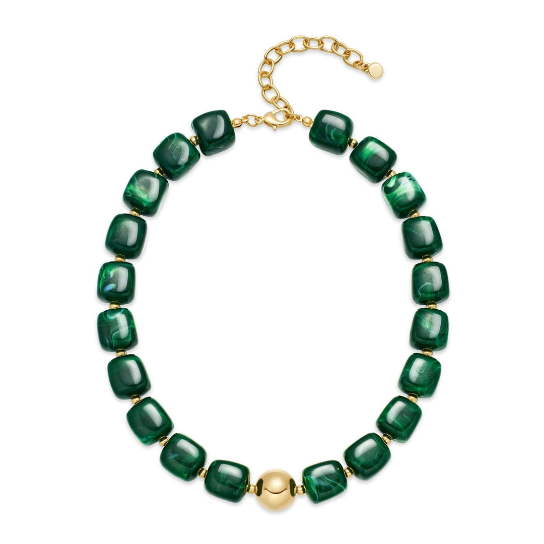 MKS America - Women  Square Resin Bead Necklace With Gold Ball Detail: Black / M
