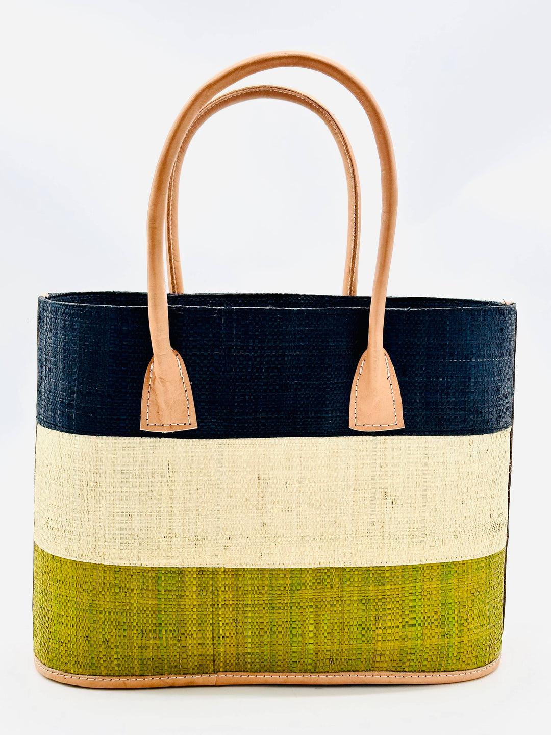 Shebobo Santorini Color Block Straw Basket Bag Handbag: Medium Tobacco Black