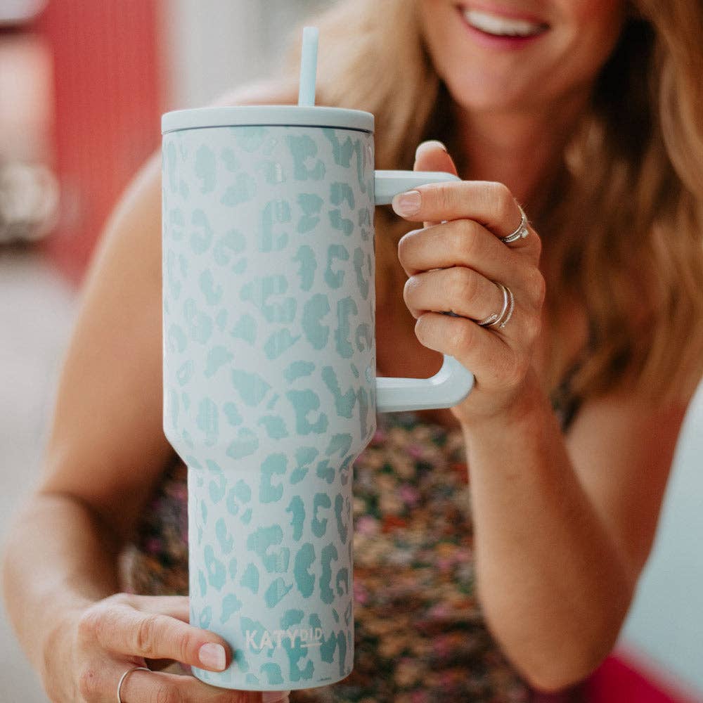 Katydid - Mint Leopard 38 Oz Tumbler Coffee Cup: Mint