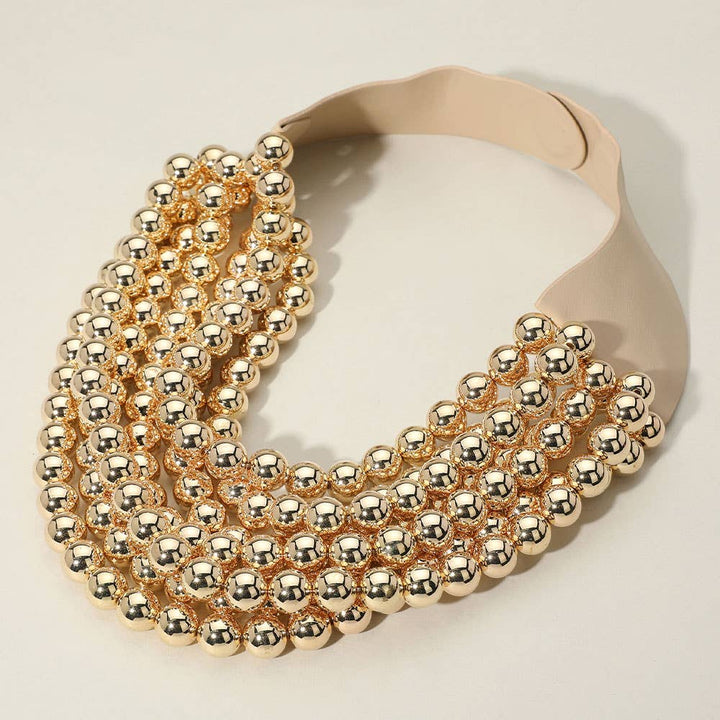 Sensibling Corp. - Chunky Acrylic Bead Layered Faux Leather Magnetic Necklace: Coral