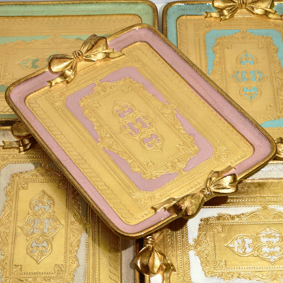 Florentine Carved Rectangle Bow Tray, Made in Italy: White
