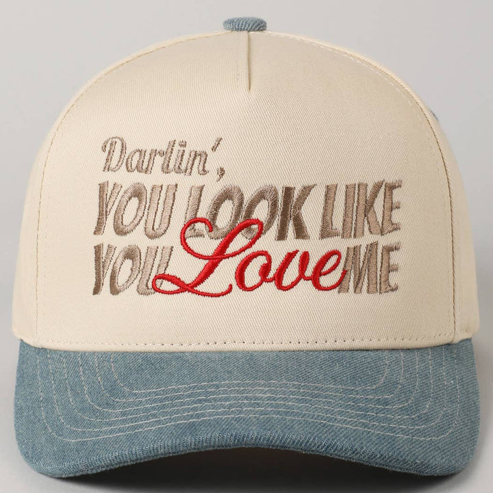 Fashion City - You Look Like You Love Me Embroidery Trucker Hat: Light Pink / ONE SIZE