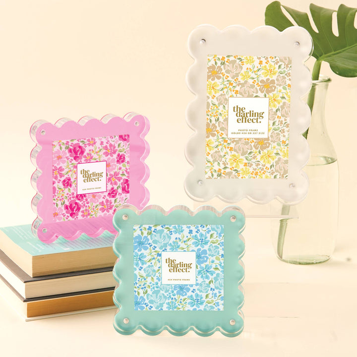 The Darling Effect - Rectangle Scalloped Acrylic Frame-Hot Pink