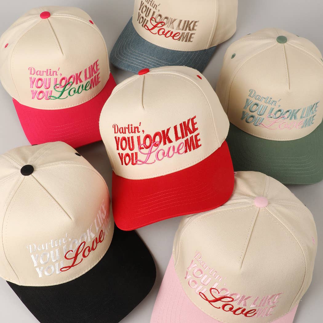 Fashion City - You Look Like You Love Me Embroidery Trucker Hat: Light Pink / ONE SIZE