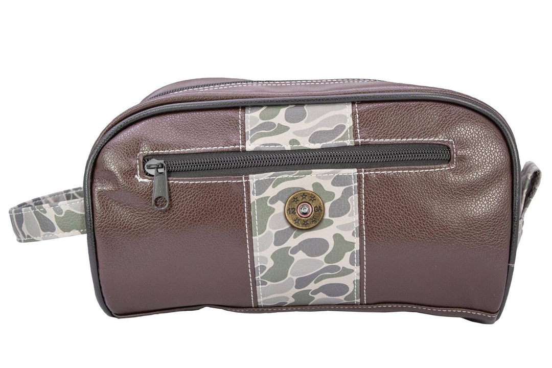 Zep-Pro - Shot Shell Brown Pebble Old School Camo Men's Toiletry Dopp Bag.: Green/Gray