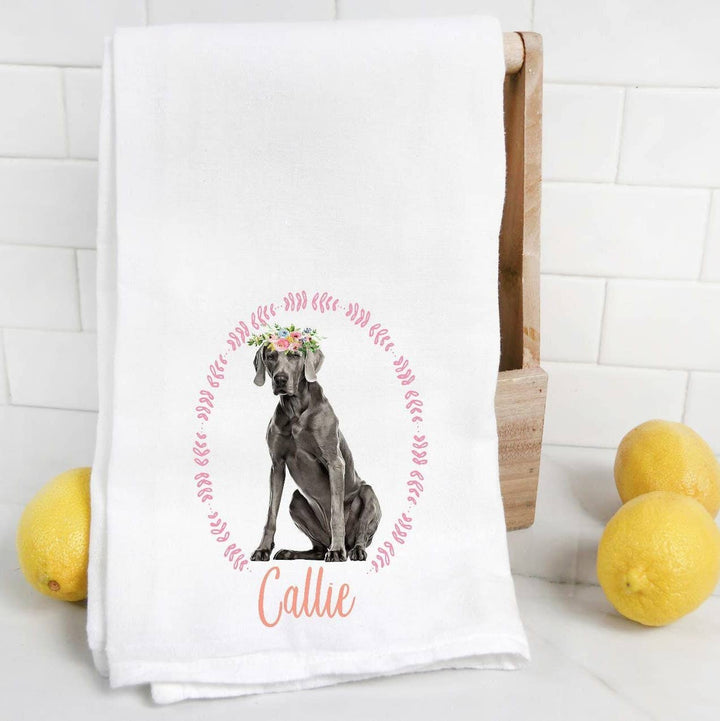 The Preppy Pineapple Home - Weimaraner Tea Towel: No Accessory / Palm Chair