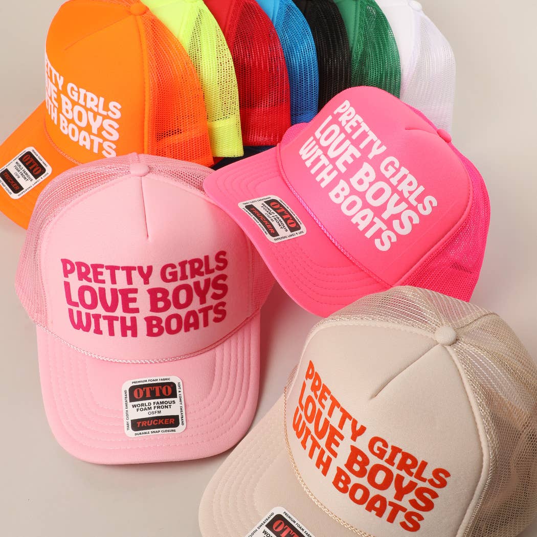 Fashion City - Pretty Girls Love Boys With Boats Text Print Mesh Back Cap: Pink / ONE SIZE