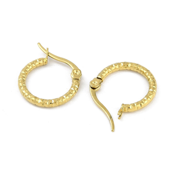 PVD Vacuum Plating 202 Stainless Steel Hammered Hoop Earrings, with 304 Stainless Steel Pins, Ring, Golden Size: about 2mm wide, 16mm long.