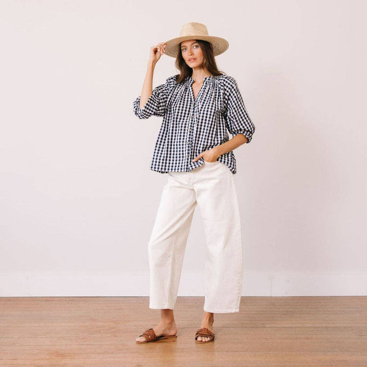 Sunshine Tienda - Navy Gingham Lucia Top: L
