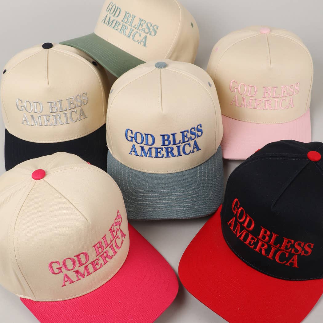 Fashion City - God Bless America Embroidered Two-Tone Canvas Cap: LT PINK / ONE SIZE