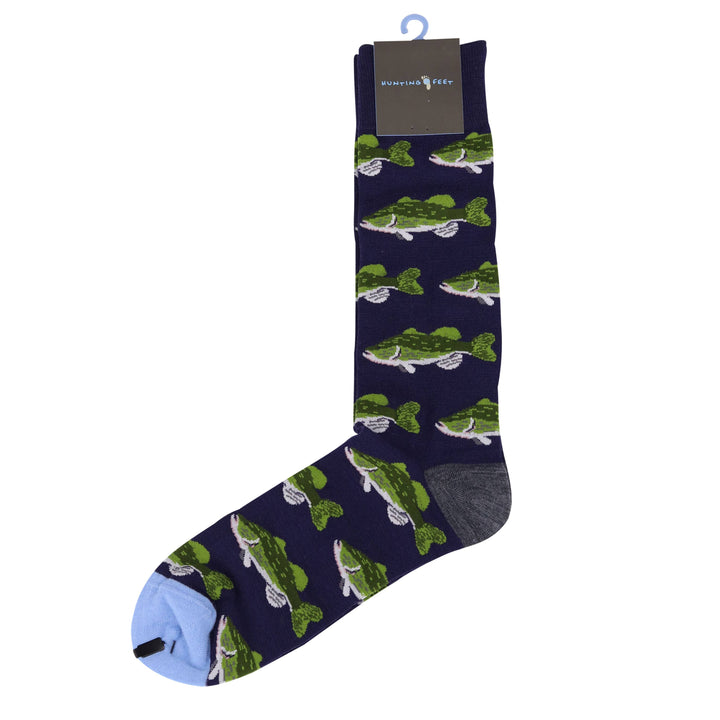 hunting feet - EXTRAFINE MERINO WOOL LARGEMOUTH BASS FISH IN NAVY